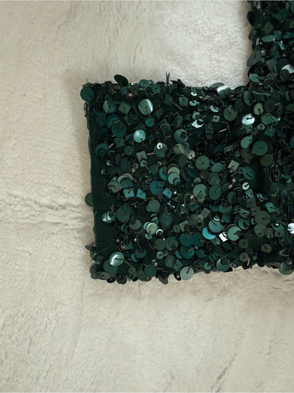 READ- Damaged St John Couture Heavy Dark Green Sequin Top Women's Material - Picture 4 of 9